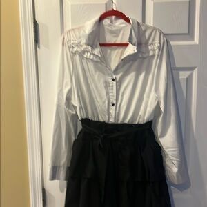 White and Black Button-Up Dress